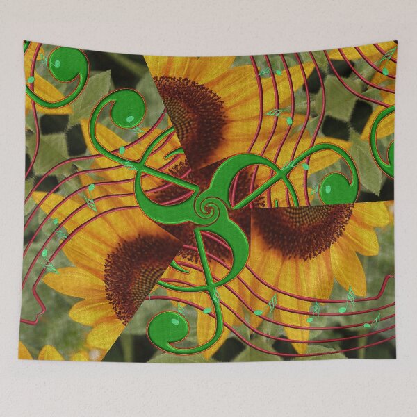 Item preview, SUNFLOWERS GEOMETRIC SHAPES HARMONY TREBLE CLEVE MUSICAL STAFF designed and sold by Ralek.