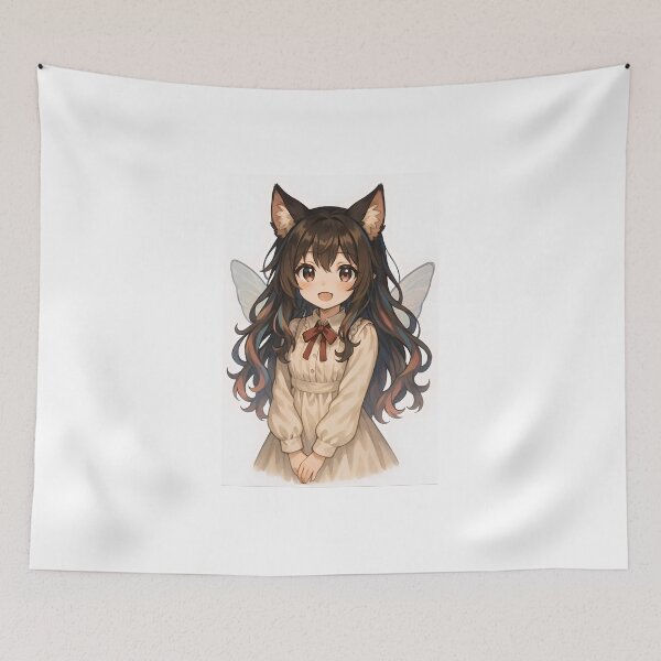 Item preview, Charming Anime Girl with Fox Ears and Fairy Wings in Vintage Dress designed and sold by Amr Siam.