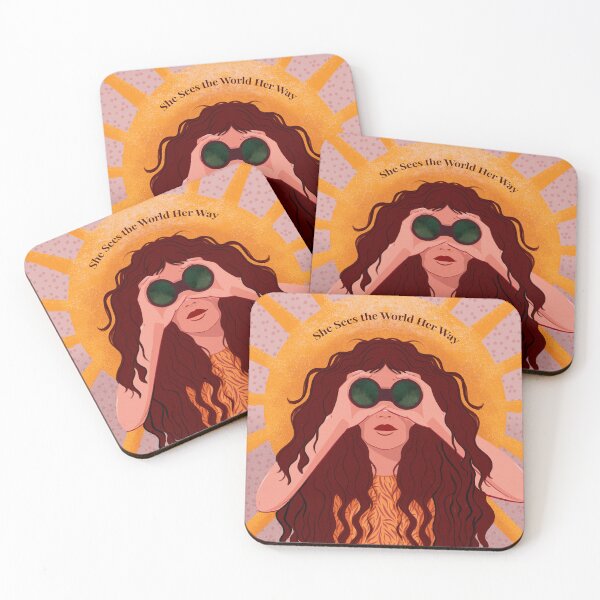 Item preview, She Sees the World Her Way – Golden Girl with Binoculars and Sun designed and sold by NjikShik.