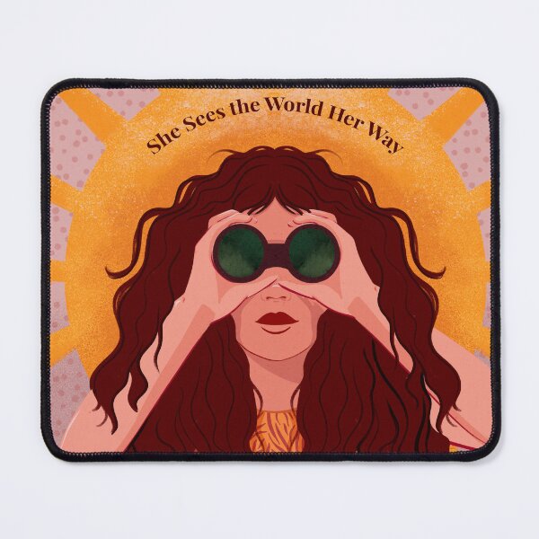 Item preview, She Sees the World Her Way – Golden Girl with Binoculars and Sun designed and sold by NjikShik.