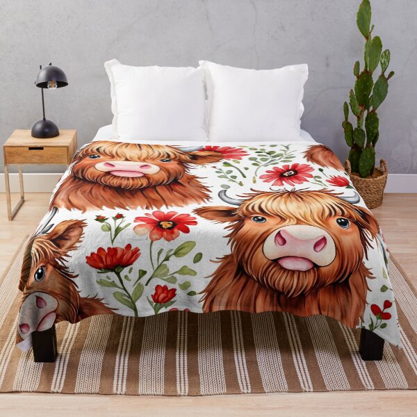 Item preview, Highland cow and floral pattern in watercolor designed and sold by Nolan6.