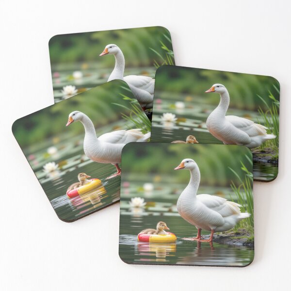 Item preview, White Goose With Gosling In An Inflatable Float Ring designed and sold by Maria Dryfhout.