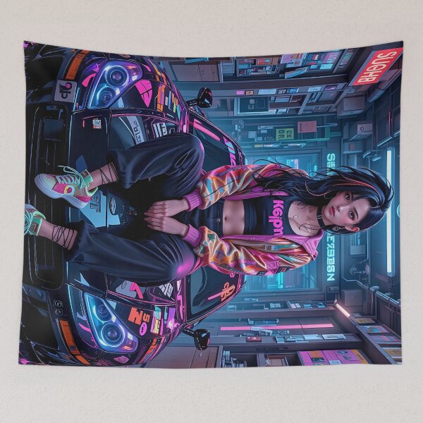 Item preview, Cyberpunk Street Queen Sitting on Neon Car designed and sold by BorgSpareParts.