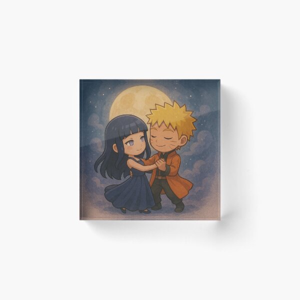 Item preview, Chibi Naruto & Hinata Waltz Under the Moonlight – Romantic Anime Dance Art designed and sold by ColorSplash123.