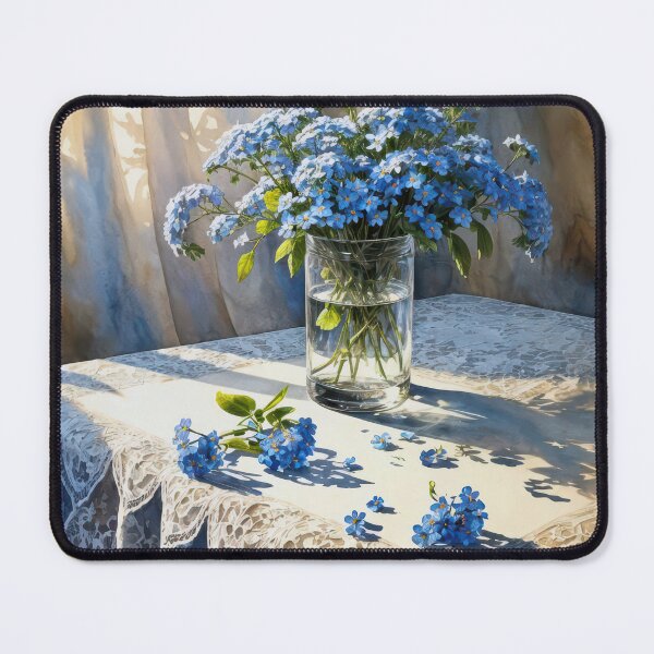 Item preview, Blue Forget-Me-Not Flower Bouquet On Lace Tablecloth designed and sold by Maria Dryfhout.