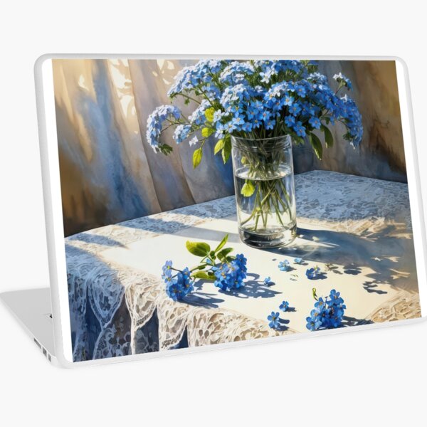 Item preview, Blue Forget-Me-Not Flower Bouquet On Lace Tablecloth designed and sold by Maria Dryfhout.