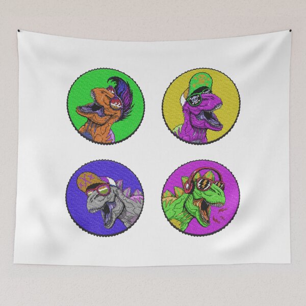 Item preview, crazy cool pop art t rex dinosaurs - embroidery patches designed and sold by hayrpictures.