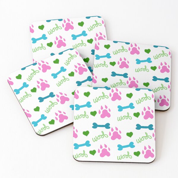 Item preview, Dog Paw Bone Woof Pattern PInk Blue Green designed and sold by ValeriesGallery.