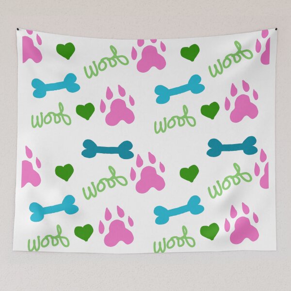 Item preview, Dog Paw Bone Woof Pattern PInk Blue Green designed and sold by ValeriesGallery.