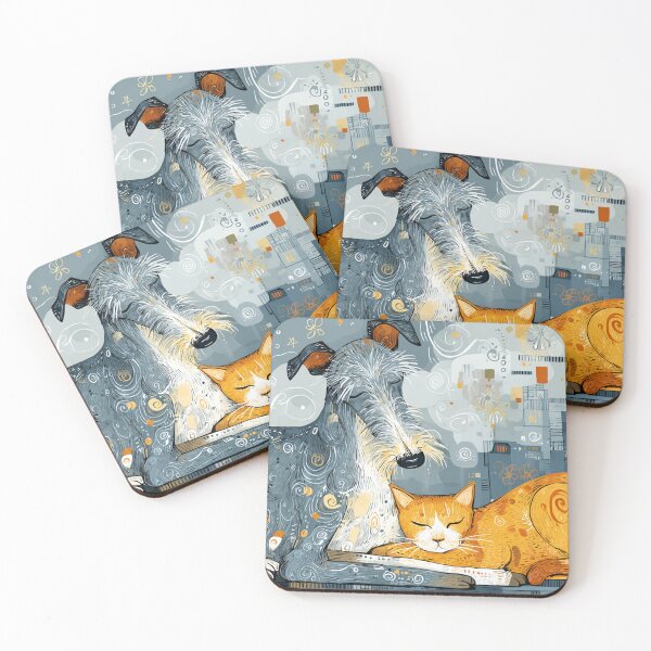 Item preview, Romance under the moon - Scottish deerhound and cat designed and sold by aghnadarragh.