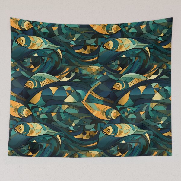 Item preview, Geometric Fish with Vintage Elegance designed and sold by mittie101.