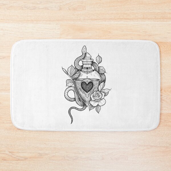 Item preview, Love Potion Bottle Tattoo Flash – Witchy Snake & Heart Vintage Style Design designed and sold by CheHojas.