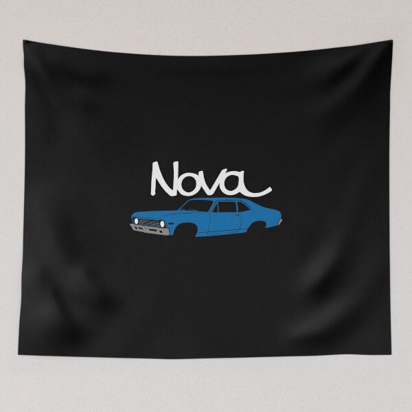Item preview, Classic 1969 Chevy Nova Side View in Blue with Retro Script Style designed and sold by TheArtOfCar.