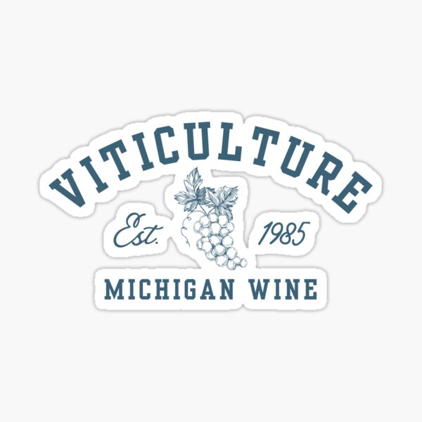 Viticulture Michigan Wine Est. 1985 – Vintage Grapes Varsity Design (Blue) Sticker