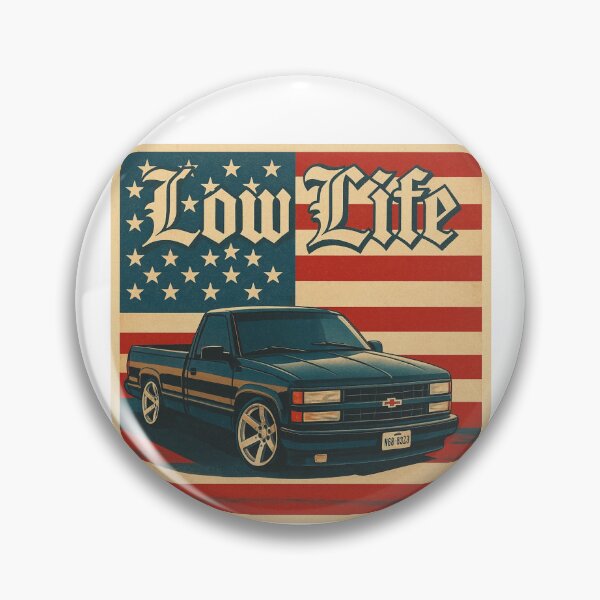 Item preview, Low Life Chevy 1500 Slammed Truck with Retro American Flag Vibes designed and sold by TheArtOfCar.