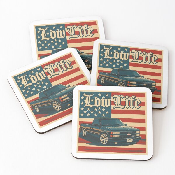 Item preview, Low Life Chevy 1500 Slammed Truck with Retro American Flag Vibes designed and sold by TheArtOfCar.