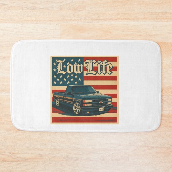 Item preview, Low Life Chevy 1500 Slammed Truck with Retro American Flag Vibes designed and sold by TheArtOfCar.
