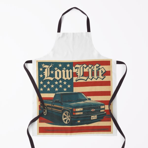 Item preview, Low Life Chevy 1500 Slammed Truck with Retro American Flag Vibes designed and sold by TheArtOfCar.