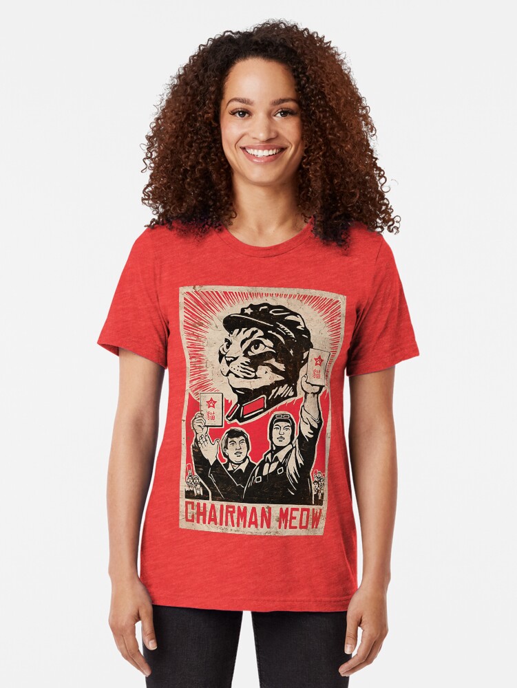 Alternate view of Chairman Meow - Kittens of the world unite. Tri-blend T-Shirt