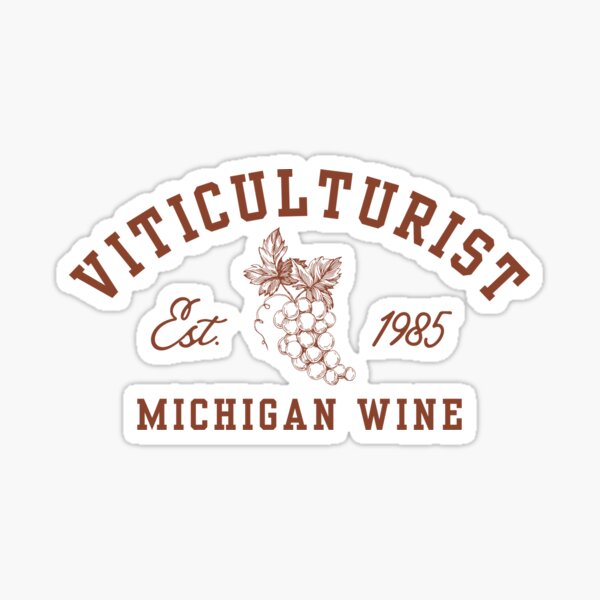 Viticulturist Michigan Wine Est. 1985 – Vintage Grapes Varsity Design (Red) Sticker