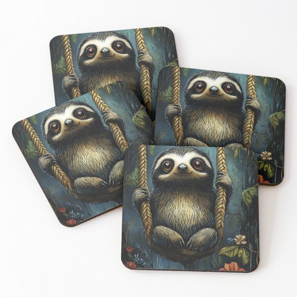 Item preview, Adorable sloth on a swing amidst lush jungle flora. designed and sold by Artessie.