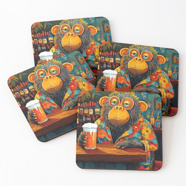 Item preview, Stylish Monkey in Floral Suit Holding a Pint at Bar designed and sold by Artessie.