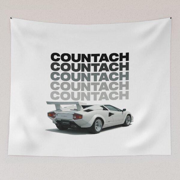 Item preview, Legendary White Countach with Retro Gradient Typography designed and sold by TheArtOfCar.