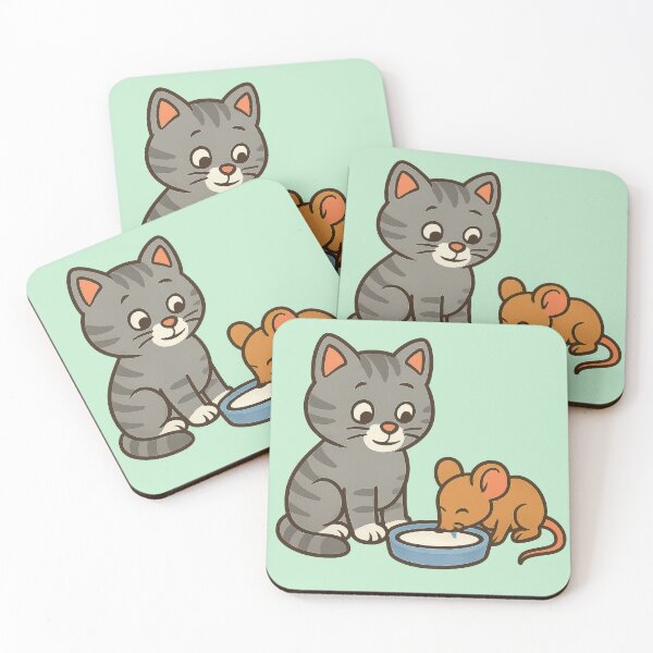 Item preview,  Kind Grey Tabby Cat Shares Milk with Little Mouse designed and sold by IraBum.