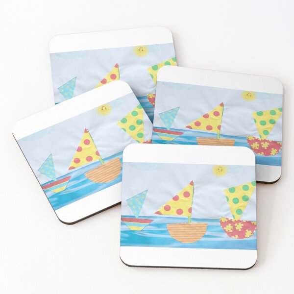 Item preview, Children's drawing with ships at sea, paper applique designed and sold by EchoOfSilence.
