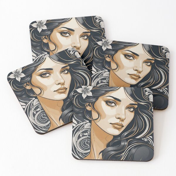 Item preview, Woman portrait in black and gold dreamy and romantic designed and sold by IHImage.