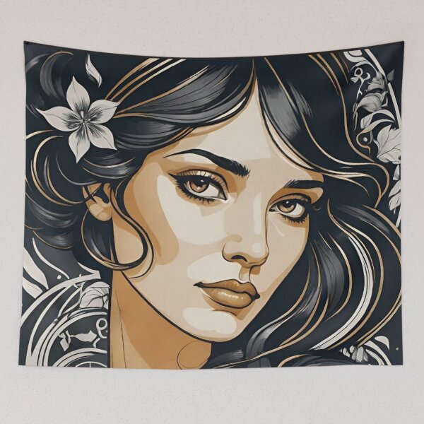 Item preview, Woman portrait in black and gold dreamy and romantic designed and sold by IHImage.