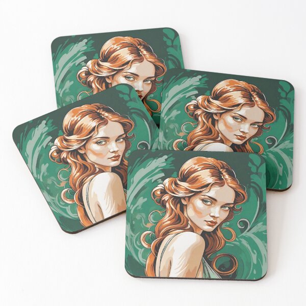 Item preview, Woman portrait in green and gold dreamy and romantic designed and sold by IHImage.