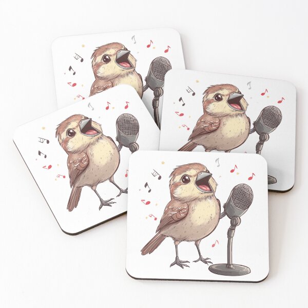 Item preview, Cute Sparrow Singing with Microphone Cartoon designed and sold by MelaDizayn.