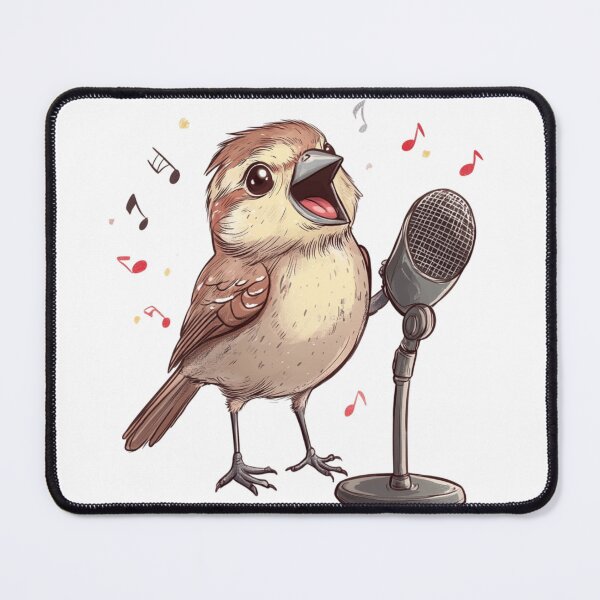 Item preview, Cute Sparrow Singing with Microphone Cartoon designed and sold by MelaDizayn.