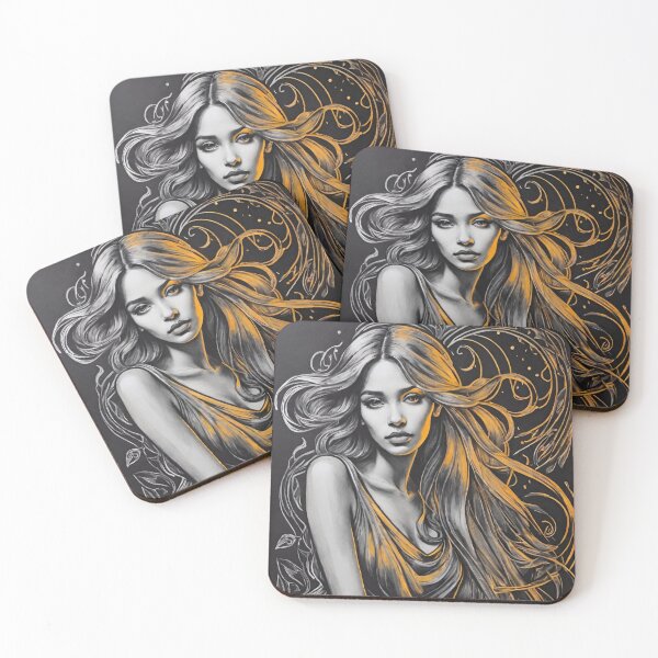 Item preview, Woman portrait in black, white and gold dreamy and romantic designed and sold by IHImage.