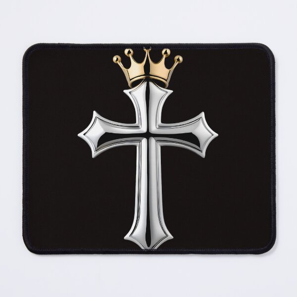 Item preview, A chrome cross with a golden crown on top.  designed and sold by Art by Dannalynn.