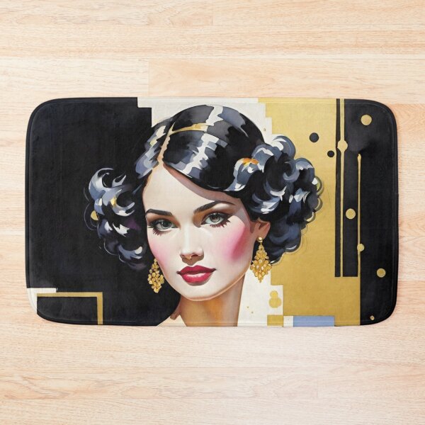 Item preview, Woman portrait in blue, black and gold dreamy and romantic Art Deco designed and sold by IHImage.