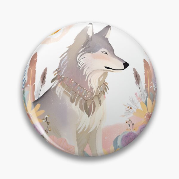 Item preview, Mystical Wolf with Flowers and Feathers – Boho Spirit Animal Illustration designed and sold by Gioia-JJ.