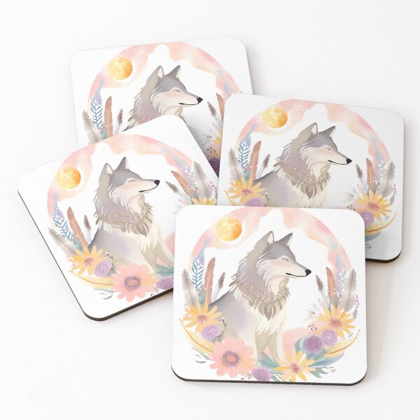 Item preview, Mystical Wolf with Flowers and Feathers – Boho Spirit Animal Illustration designed and sold by Gioia-JJ.