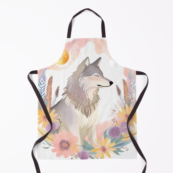 Item preview, Mystical Wolf with Flowers and Feathers – Boho Spirit Animal Illustration designed and sold by Gioia-JJ.