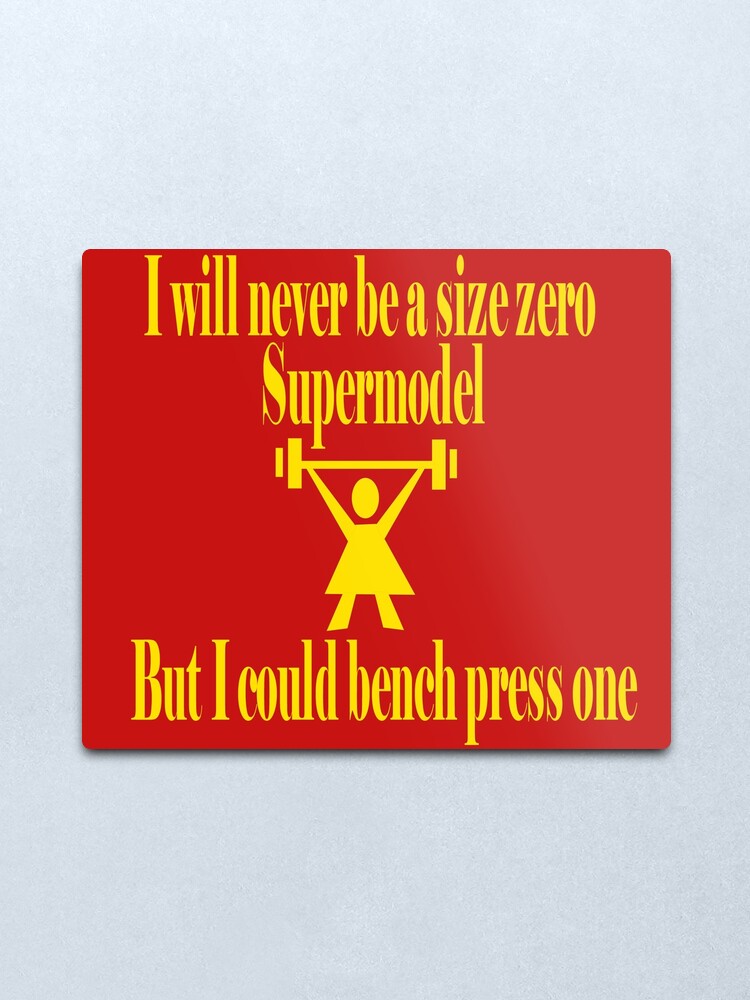 Alternate view of Bench Press a Supermodel in Gold Metal Print