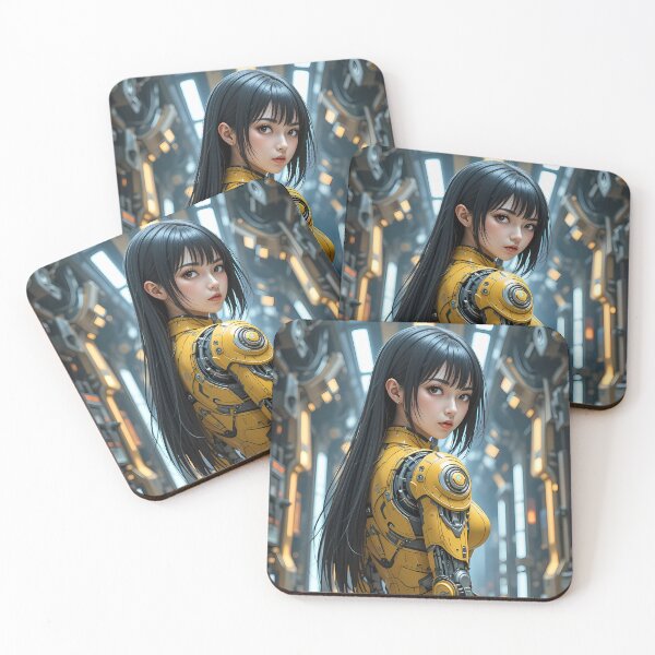Item preview, Futuristic Cyborg Girl in Yellow Mech Suit Poster designed and sold by BorgSpareParts.