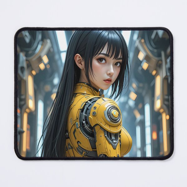 Item preview, Futuristic Cyborg Girl in Yellow Mech Suit Poster designed and sold by BorgSpareParts.