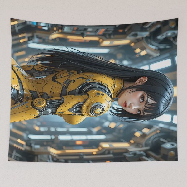 Item preview, Futuristic Cyborg Girl in Yellow Mech Suit Poster designed and sold by BorgSpareParts.