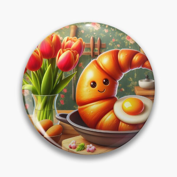 Item preview, Cute Kawaii Breakfast – Croissant crescent Kifli, Eggs & Tulips Illustration designed and sold by EmeraldeaArt.