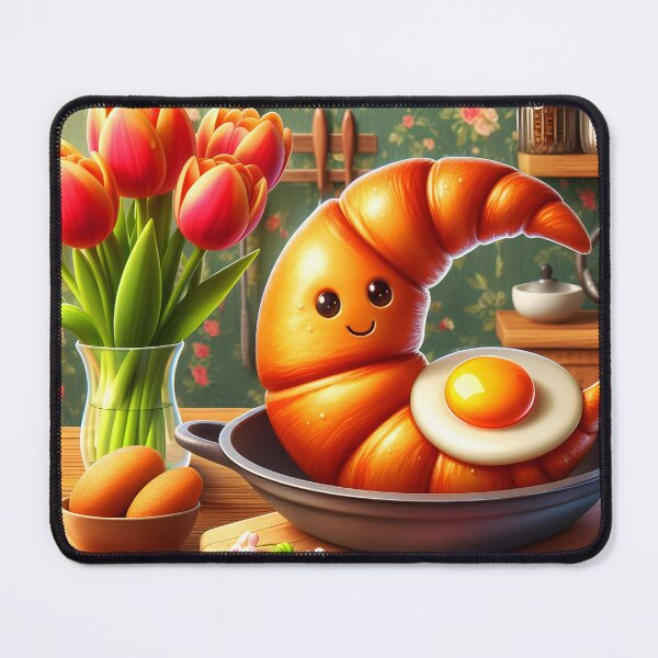 Item preview, Cute Kawaii Breakfast – Croissant crescent Kifli, Eggs & Tulips Illustration designed and sold by EmeraldeaArt.