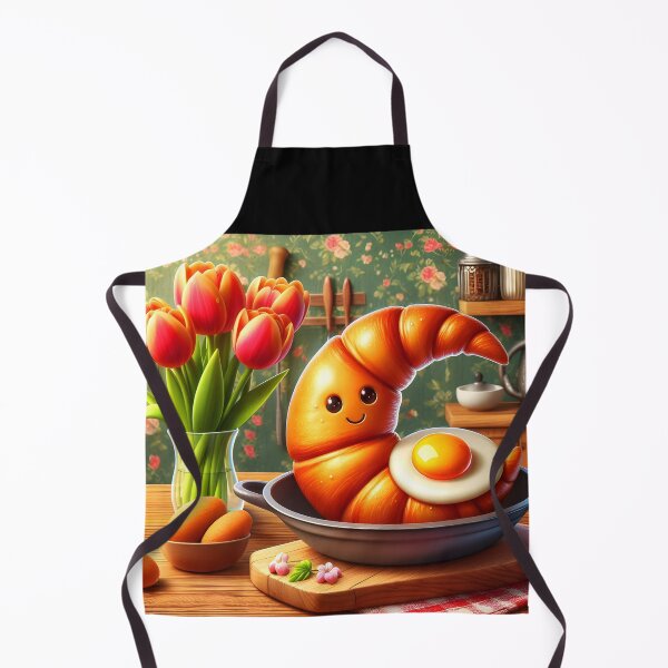 Item preview, Cute Kawaii Breakfast – Croissant crescent Kifli, Eggs & Tulips Illustration designed and sold by EmeraldeaArt.