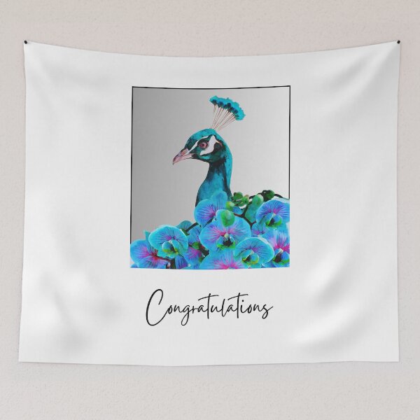 Item preview, CONGRATULATIONS, CARD, BLUE PEACOCK, FLORAL  designed and sold by AASparksDesigns.