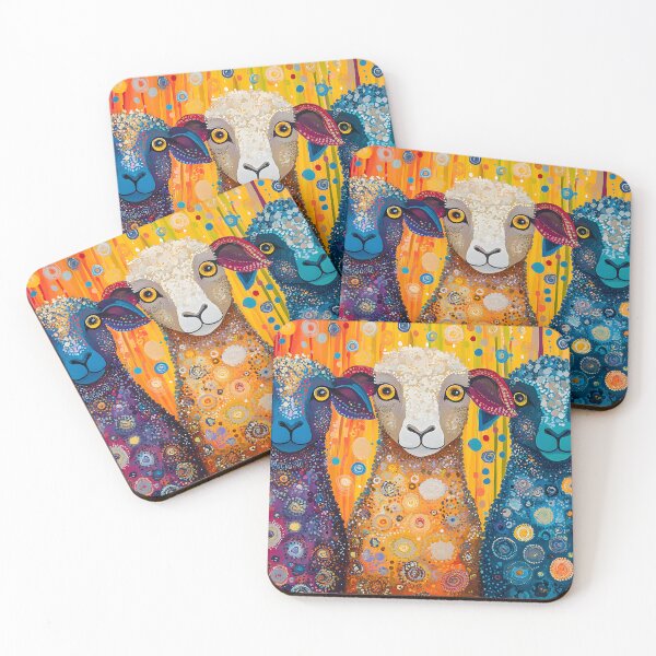 Item preview, Colorful abstract sheep painting with vibrant patterns designed and sold by Artessie.