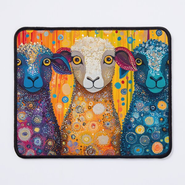 Item preview, Colorful abstract sheep painting with vibrant patterns designed and sold by Artessie.